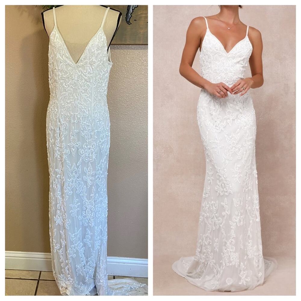 NWOT Lulus Everlasting Passion White Sequin Beaded Backless Maxi Dress - Picture 1 of 13